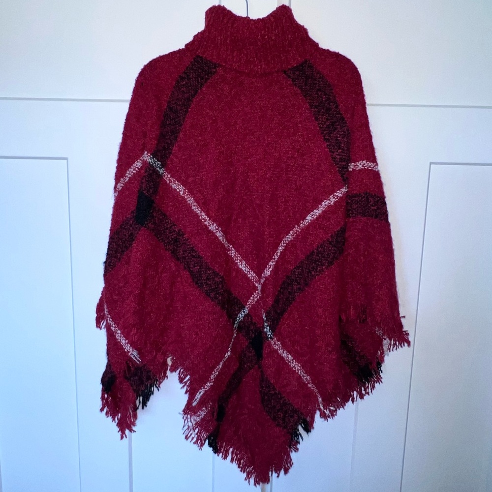 Bright Red Sweater Turtleneck Poncho